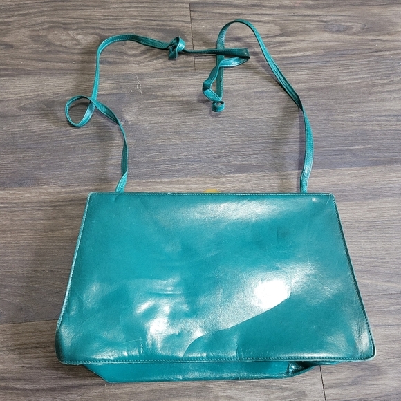 VTG 80s Barbara Bolan Made In Italy Leather Crossbody Clutch Purse Green - Picture 3 of 9